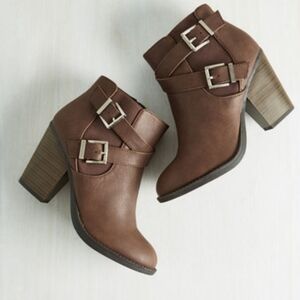 Brown Ankle Boots with Buckle Detail